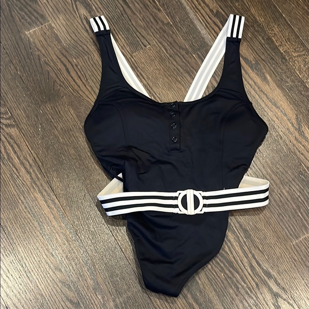 Black Striped Kids One Piece Swimsuit